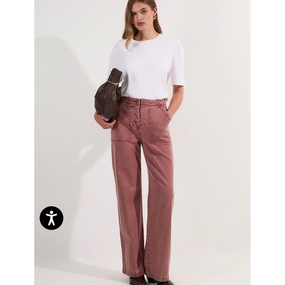 NWT Karen Millen Wide Leg Jeans Womens Size 6 Mauve Pink High Rise‎ Patch Pocket